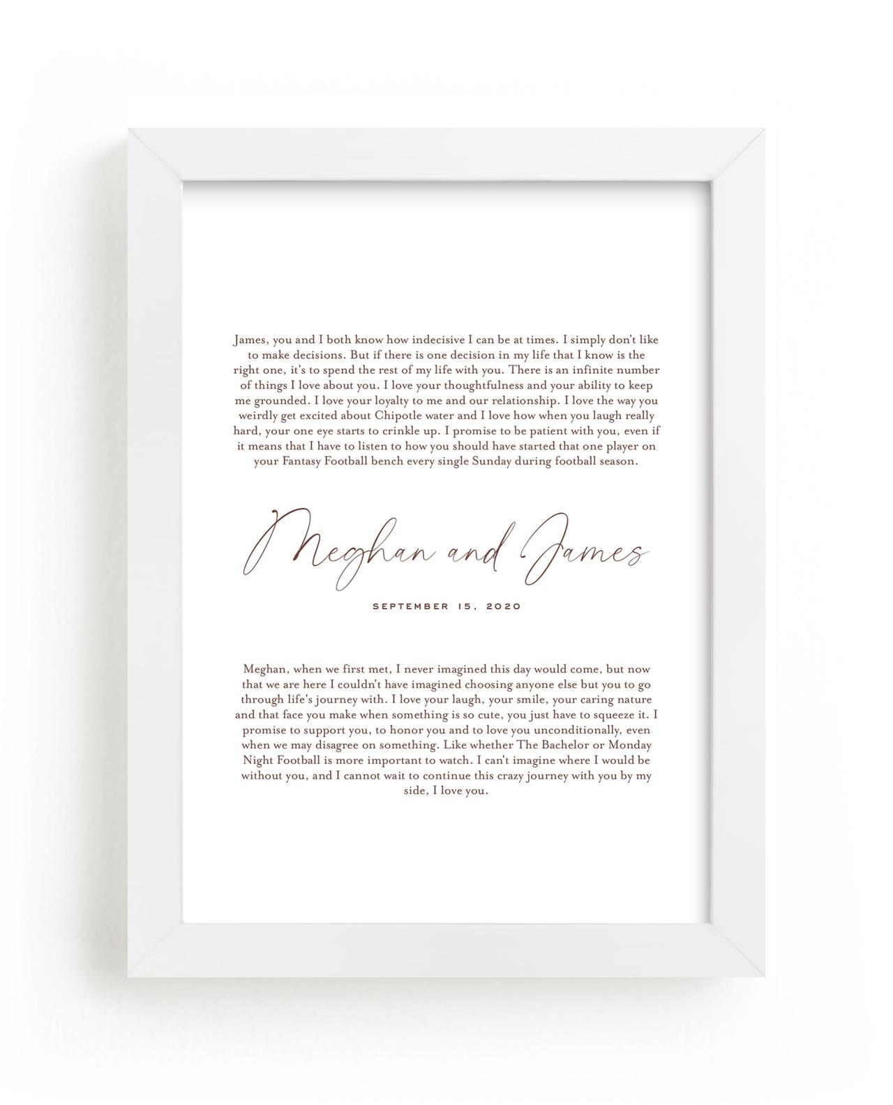 Custom wedding vow art paper anniversary gift idea