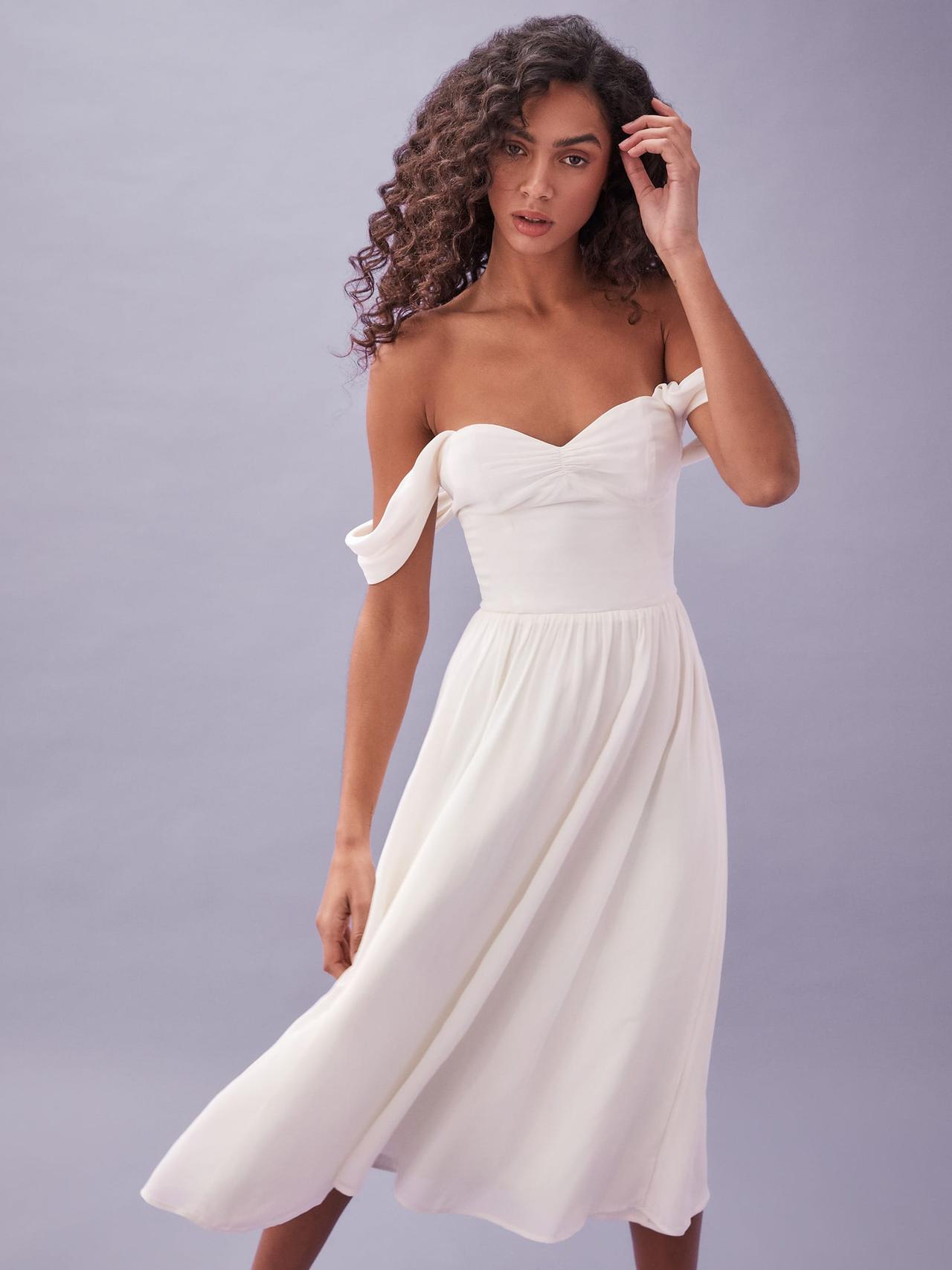 off the shoulder courthouse wedding dress