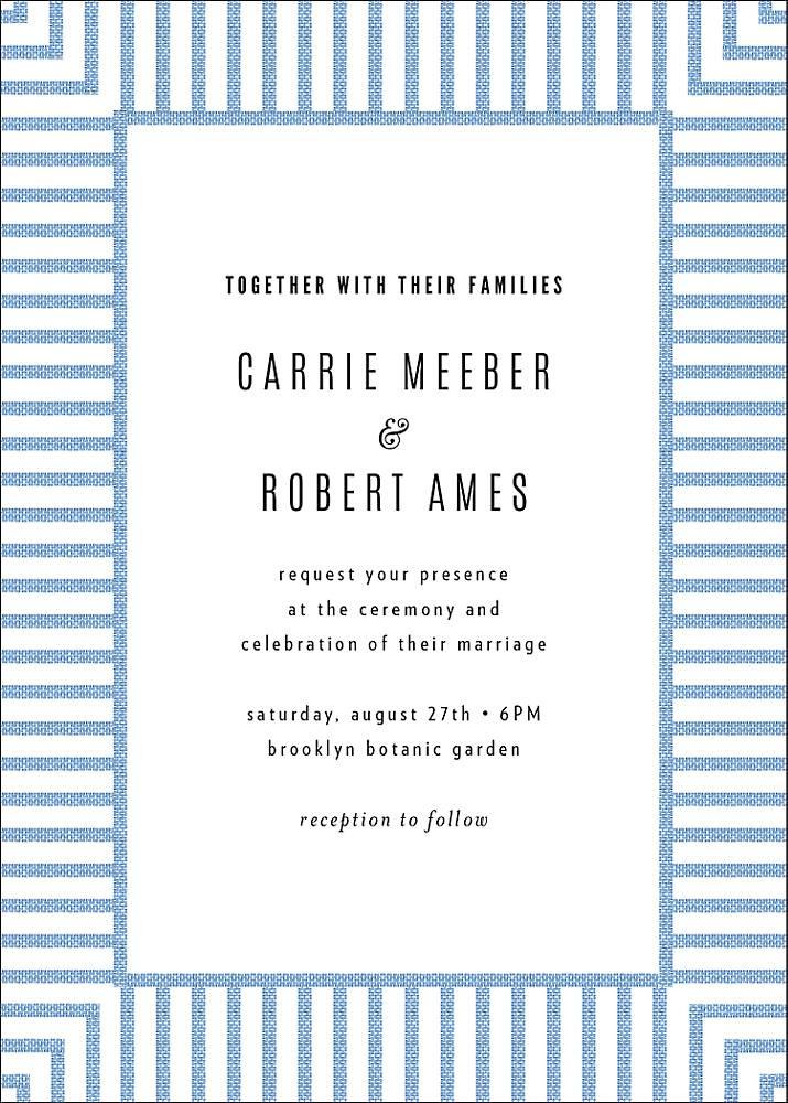 classic summer wedding invitation with light blue striped border