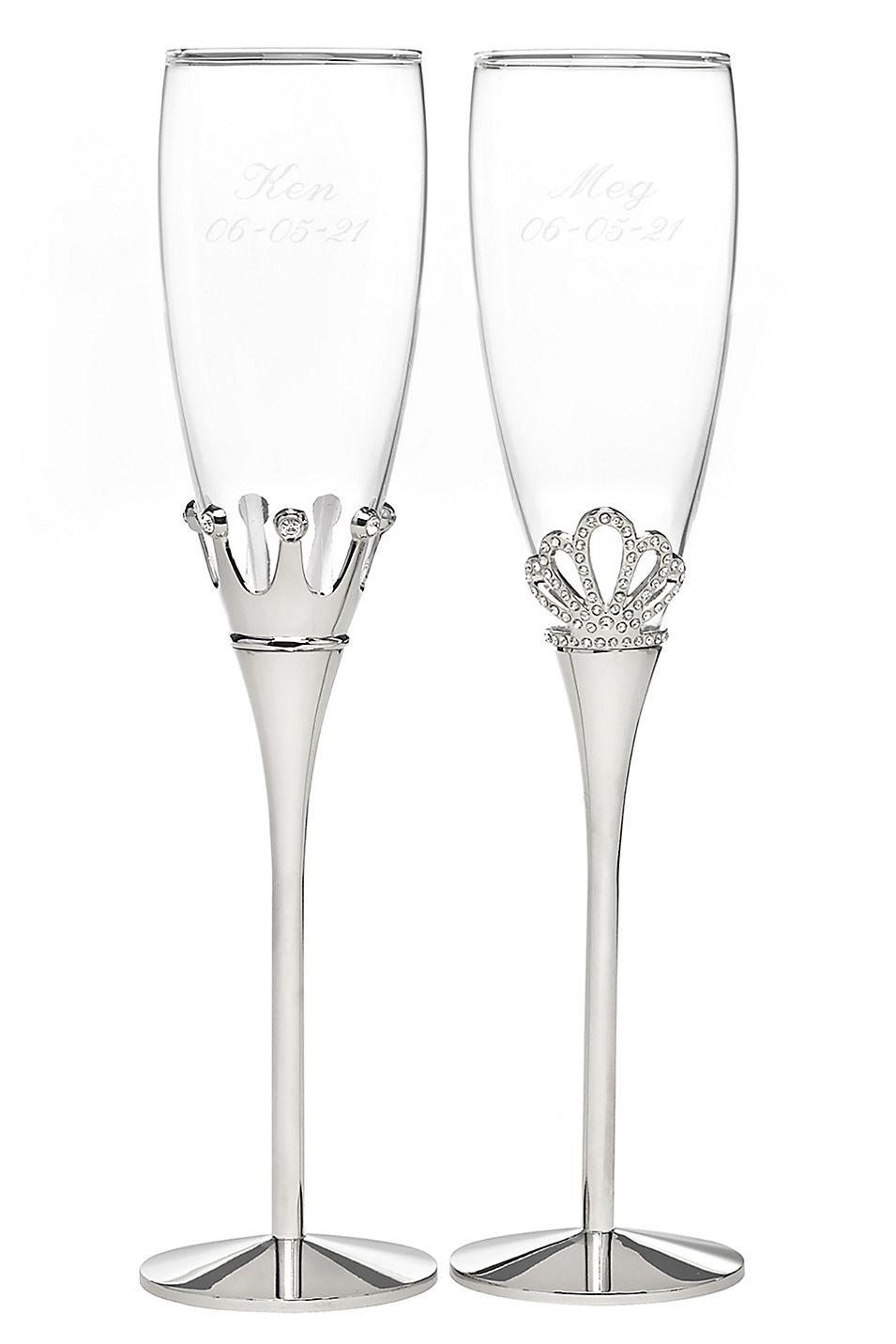 Fairytale crown-detail wedding toasting glasses
