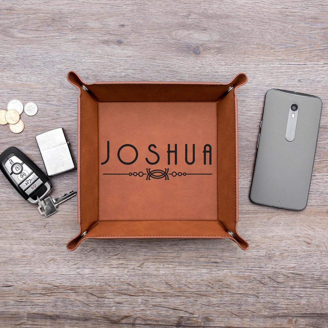 Groomsmen's Gift Monogrammed Leather Tray with Gift Box