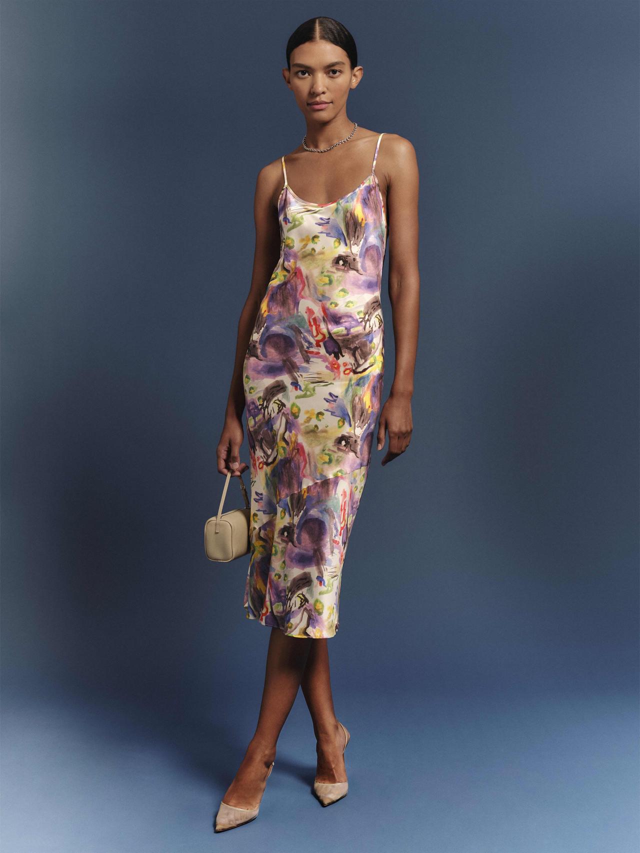 Abstract floral slip spring wedding guest dress