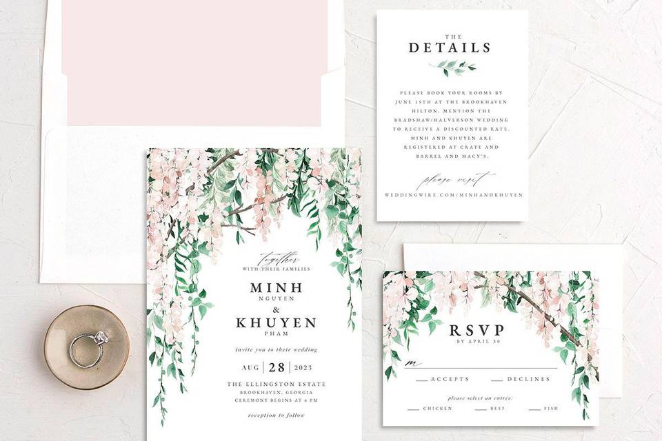 Pretty floral WeddingWire Invitations invitation suite