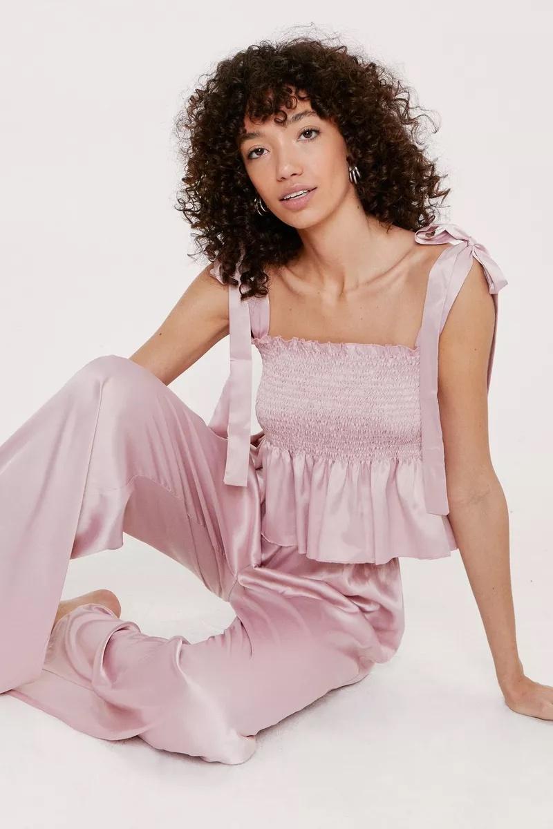 Dusty Pink pjs - custom pjs - satin pajama set - Bridesmaid pink