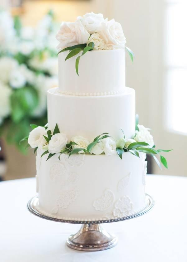 Two Tier White Floral Wedding Cake | Wedding cake simple elegant, Simple wedding  cake, Floral wedding cakes