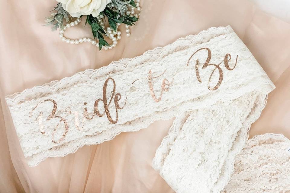 white lace bachelorette party sash with 