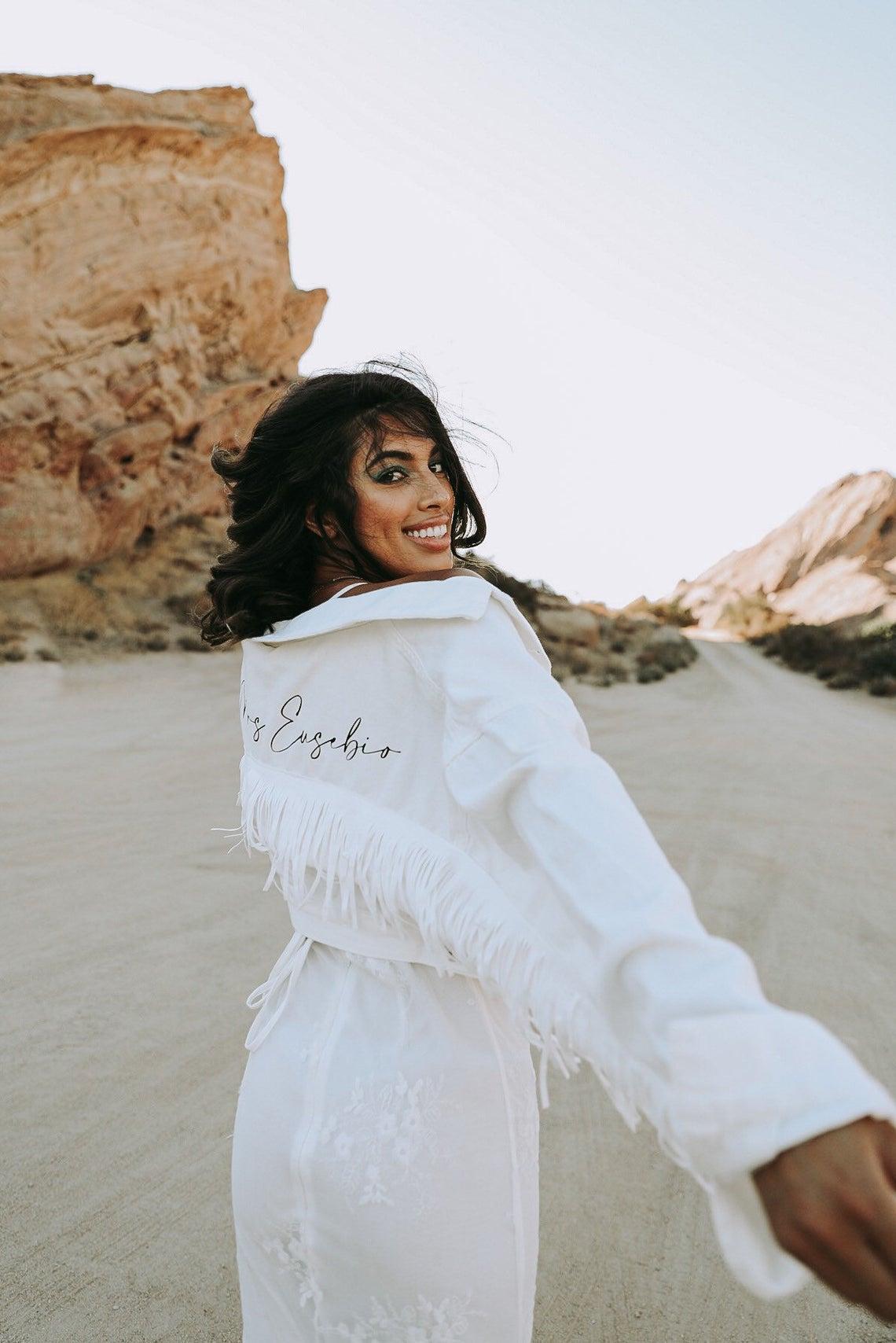 white bride jean jacket