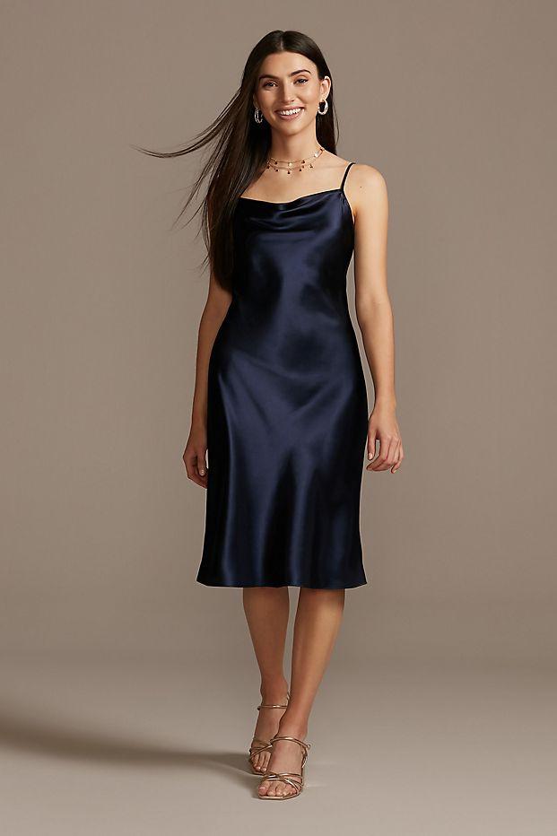 navy mid length bridesmaid dress