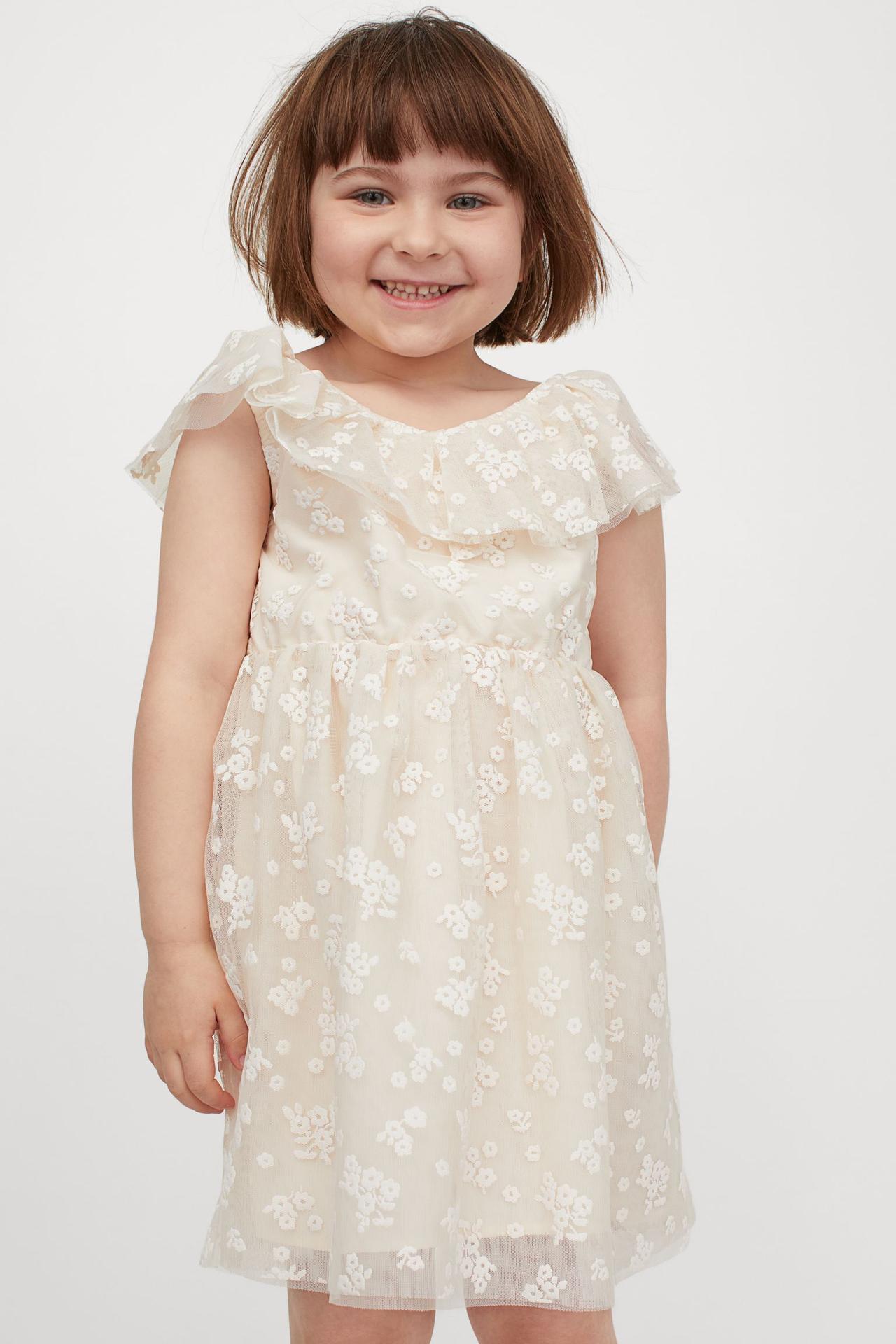 US Seller White Royal Wedding Formal Pleated Baby Sleeves Gown Flower Girl Dress 