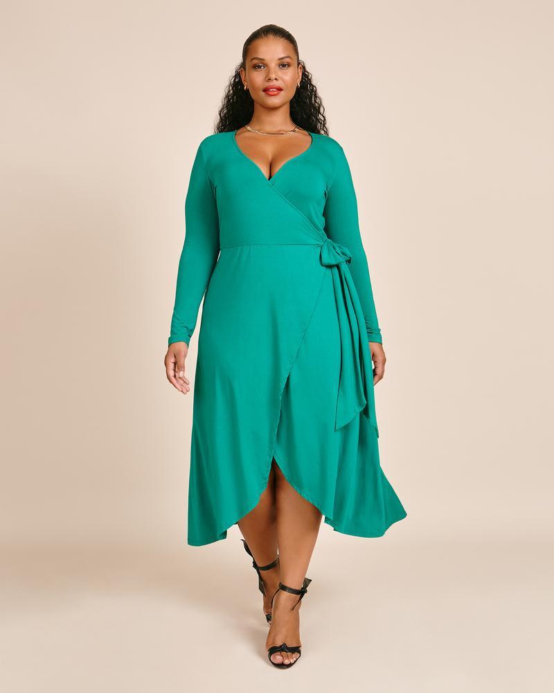 Teal wrap spring wedding guest dress