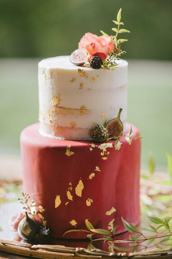 Gold Wedding Cake Flowers, White & Navy Blue Gold Leaf Cake