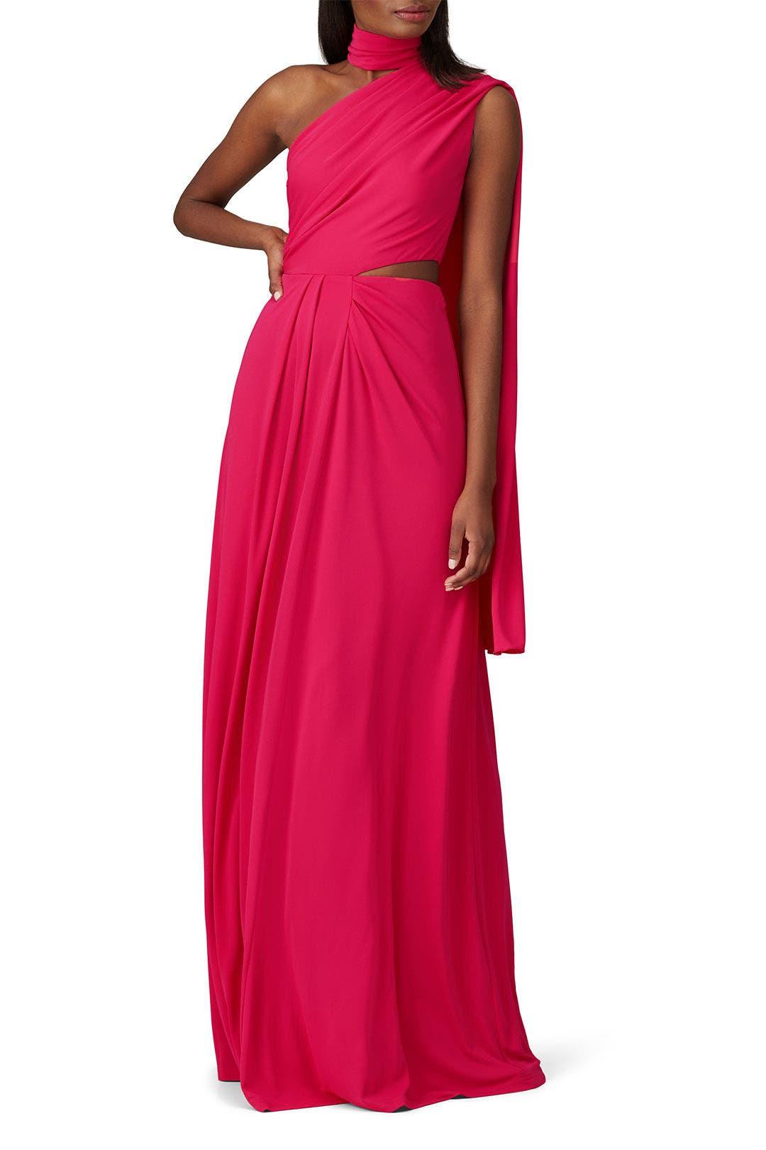 Dramatic formal magenta dress to wear to a fall wedding as a guest