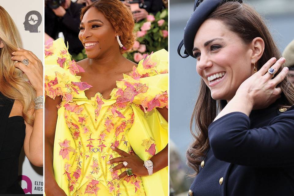 Mariah Carey's engagement ring; Serena Williams' engagement ring; Kate Middleton's engagement ring