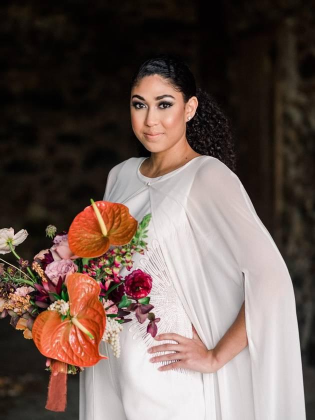 tropical summer wedding bouquet with orange anthurium