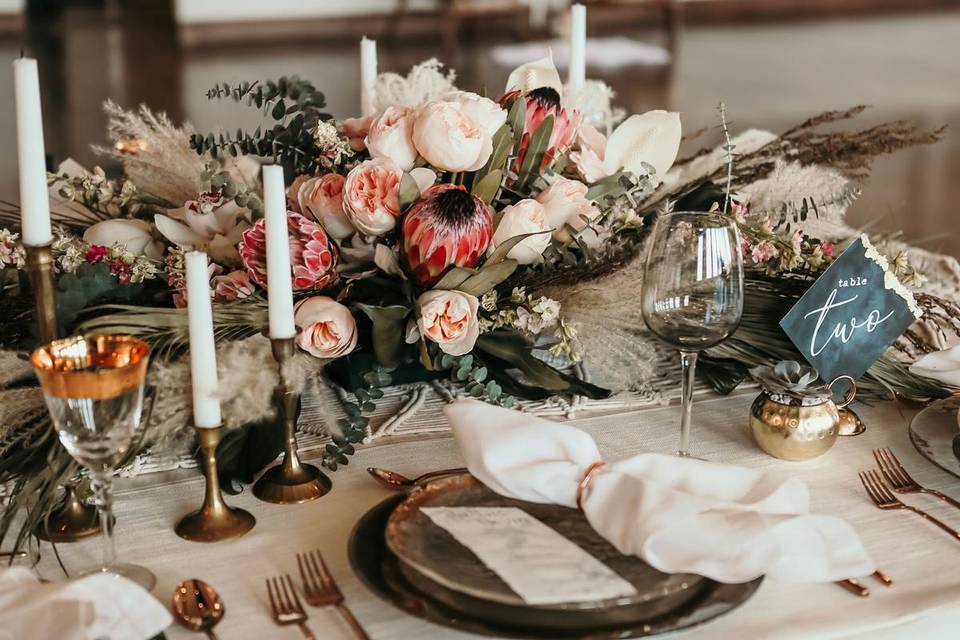 bohemian wedding reception table