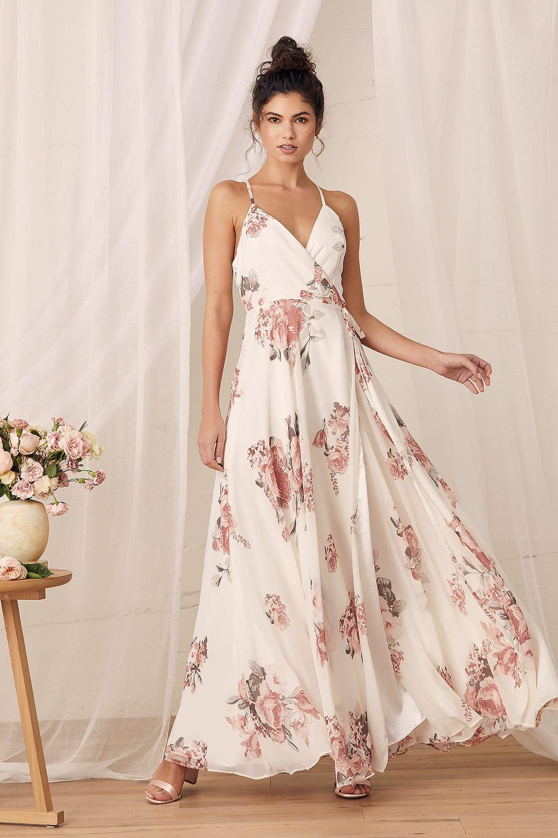 Floral long bridesmaid clearance dresses