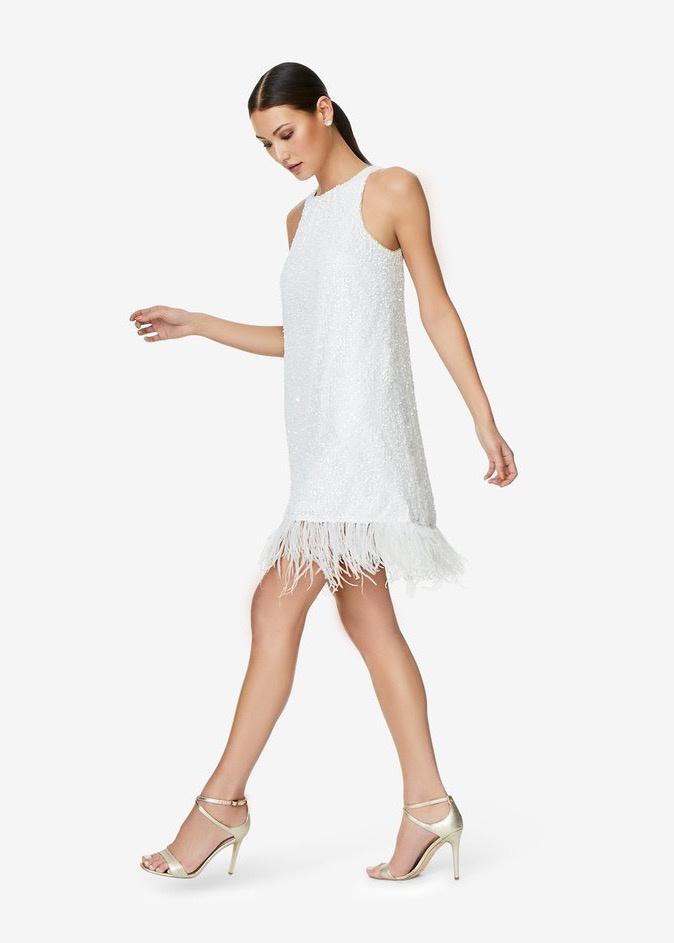 White Cocktail Dress with Feathers