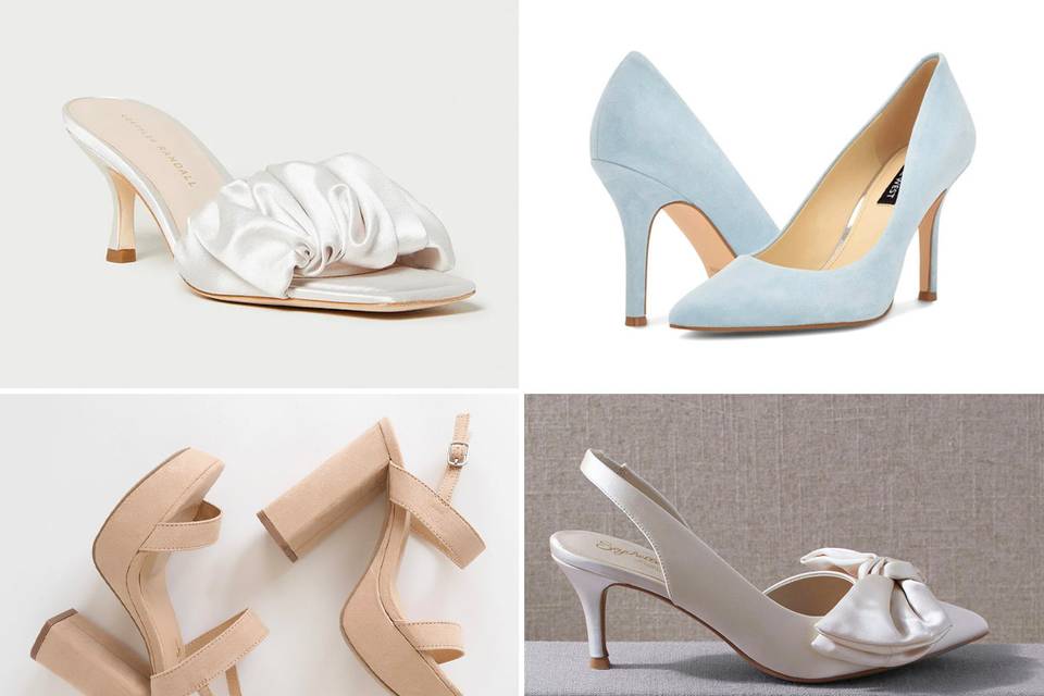 collage of comfortable wedding shoes