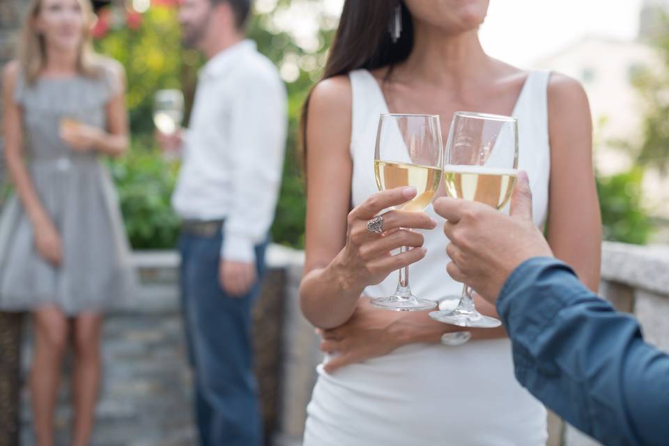 wedding guests wearing white