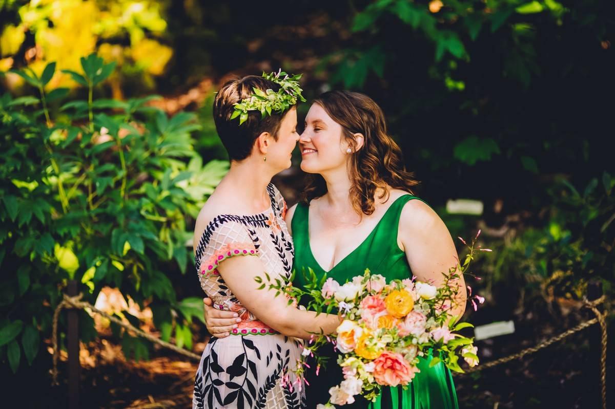 green wedding dress and wedding dress with embroidery