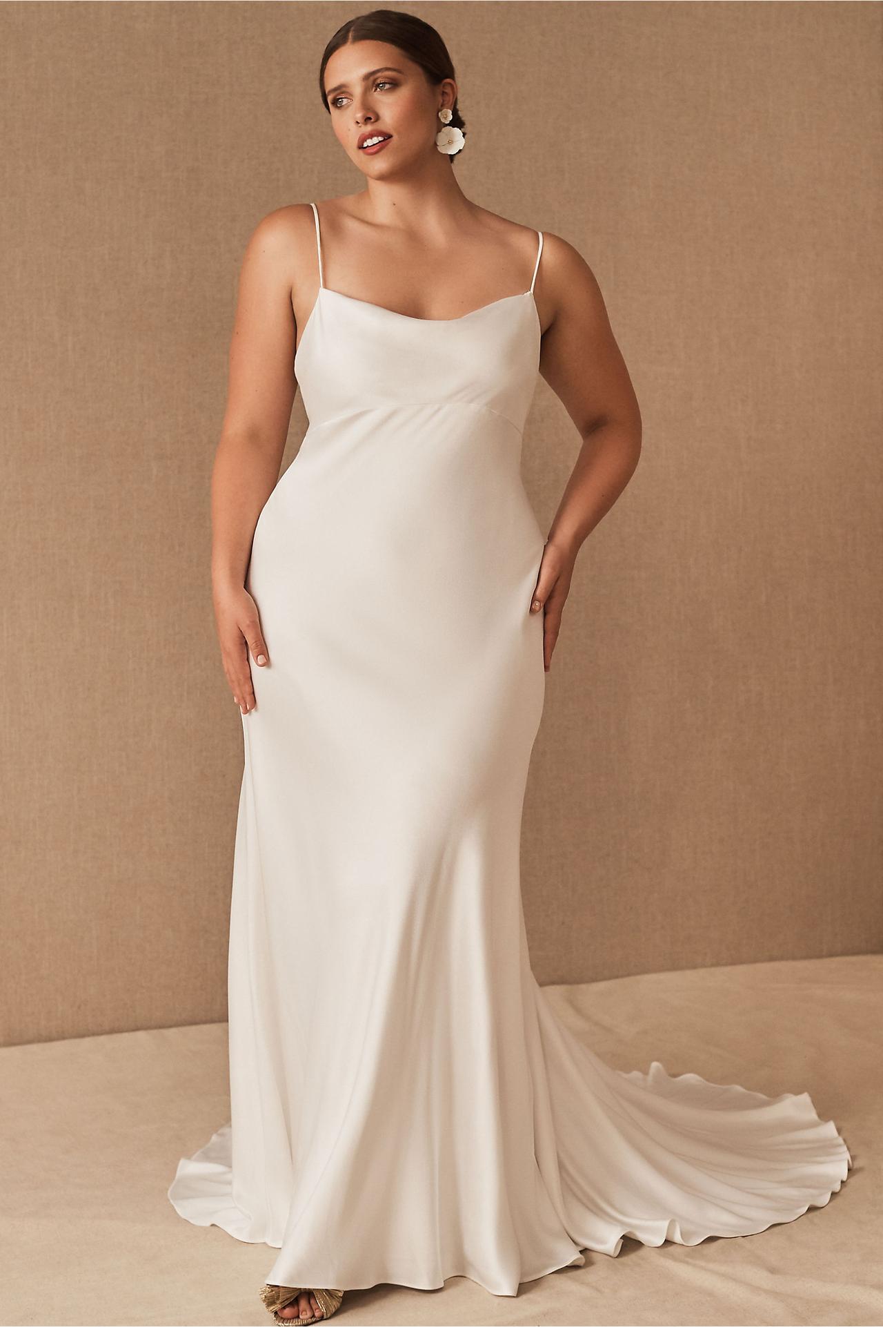 satin spaghetti strap courthouse wedding dress