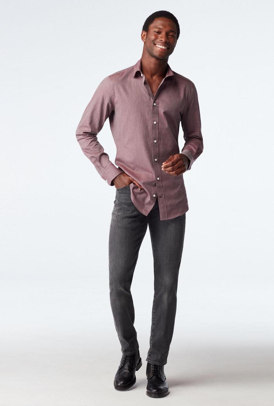 Dressy shirt and jeans casual men's rehearsal dinner attire