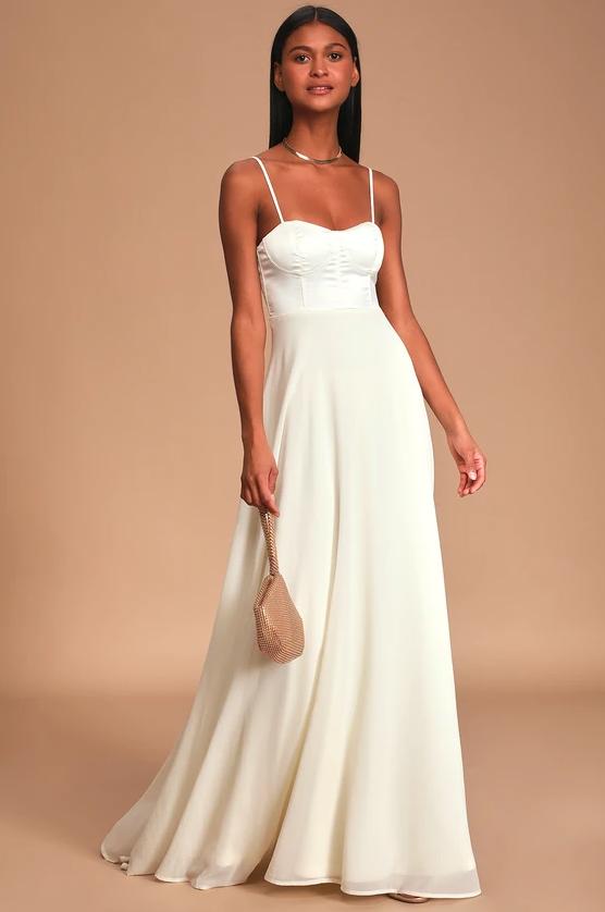 Simple white long dress for best sale civil wedding