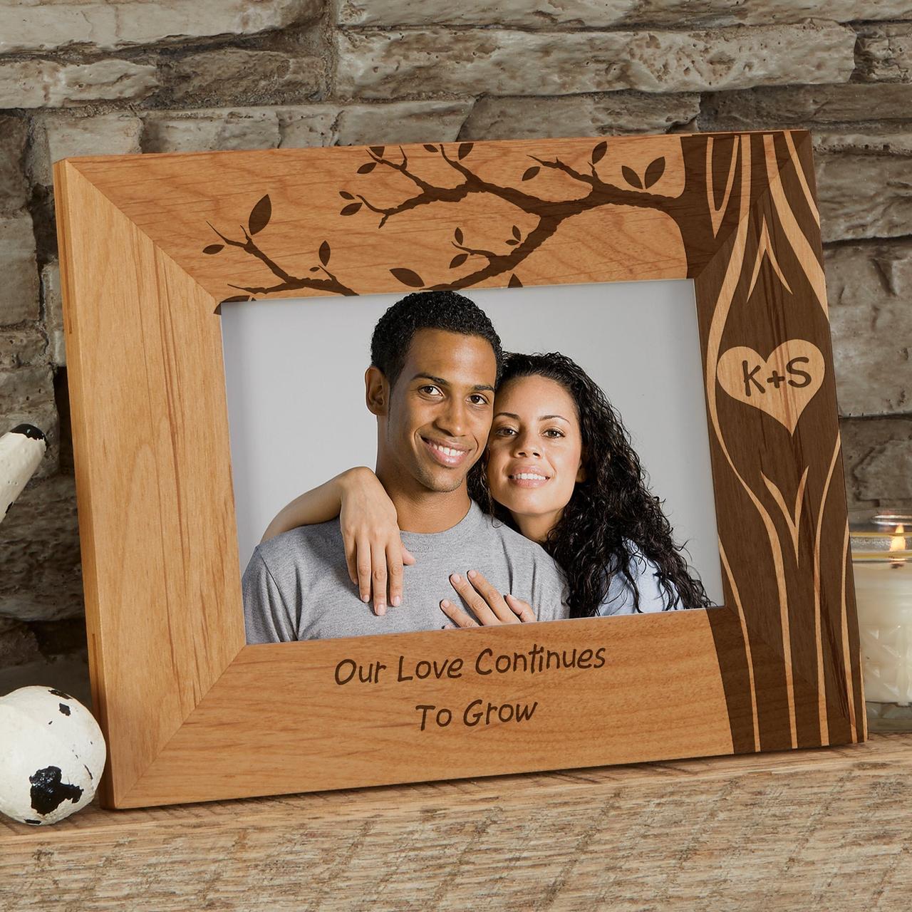 Personalized wood picture frame traditional fifth anniversary gift