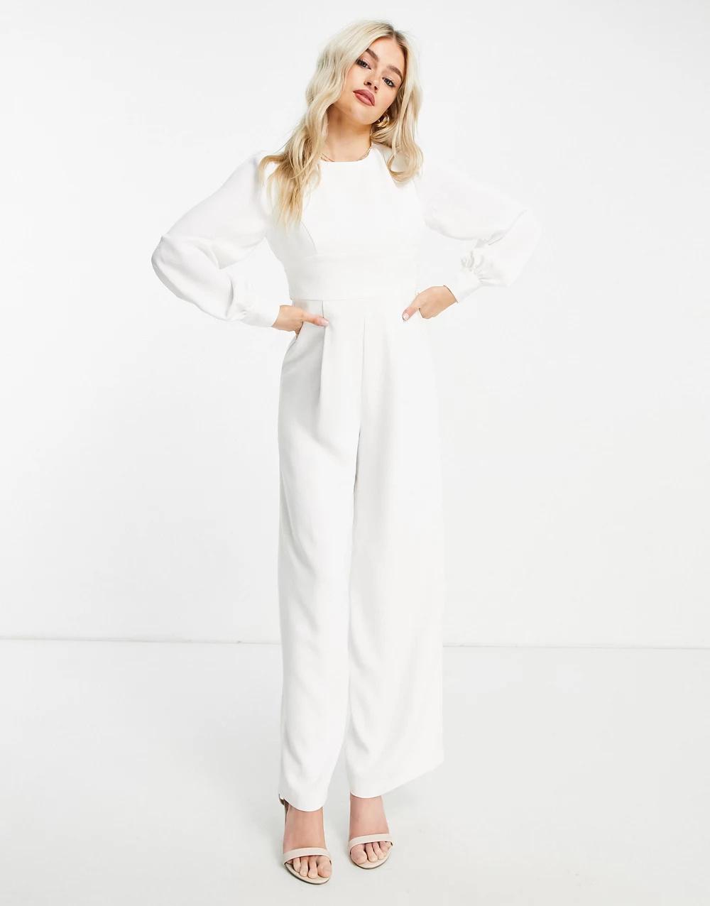 White jumpsuit hotsell wedding long sleeve