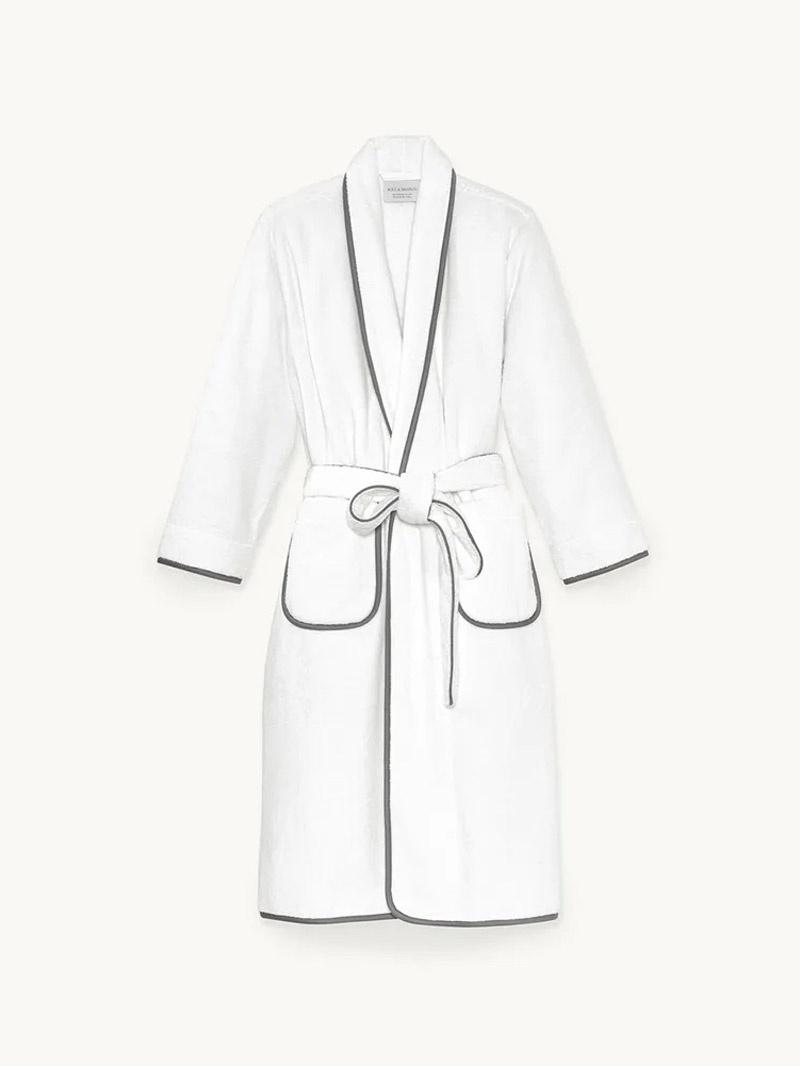 boll and branch men's white and grey trimmed plush robe for best man gift ideas