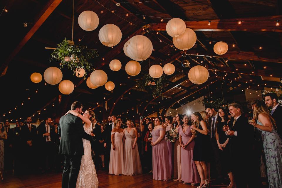 modern hanging greenery and lanterns for wedding reception ideas