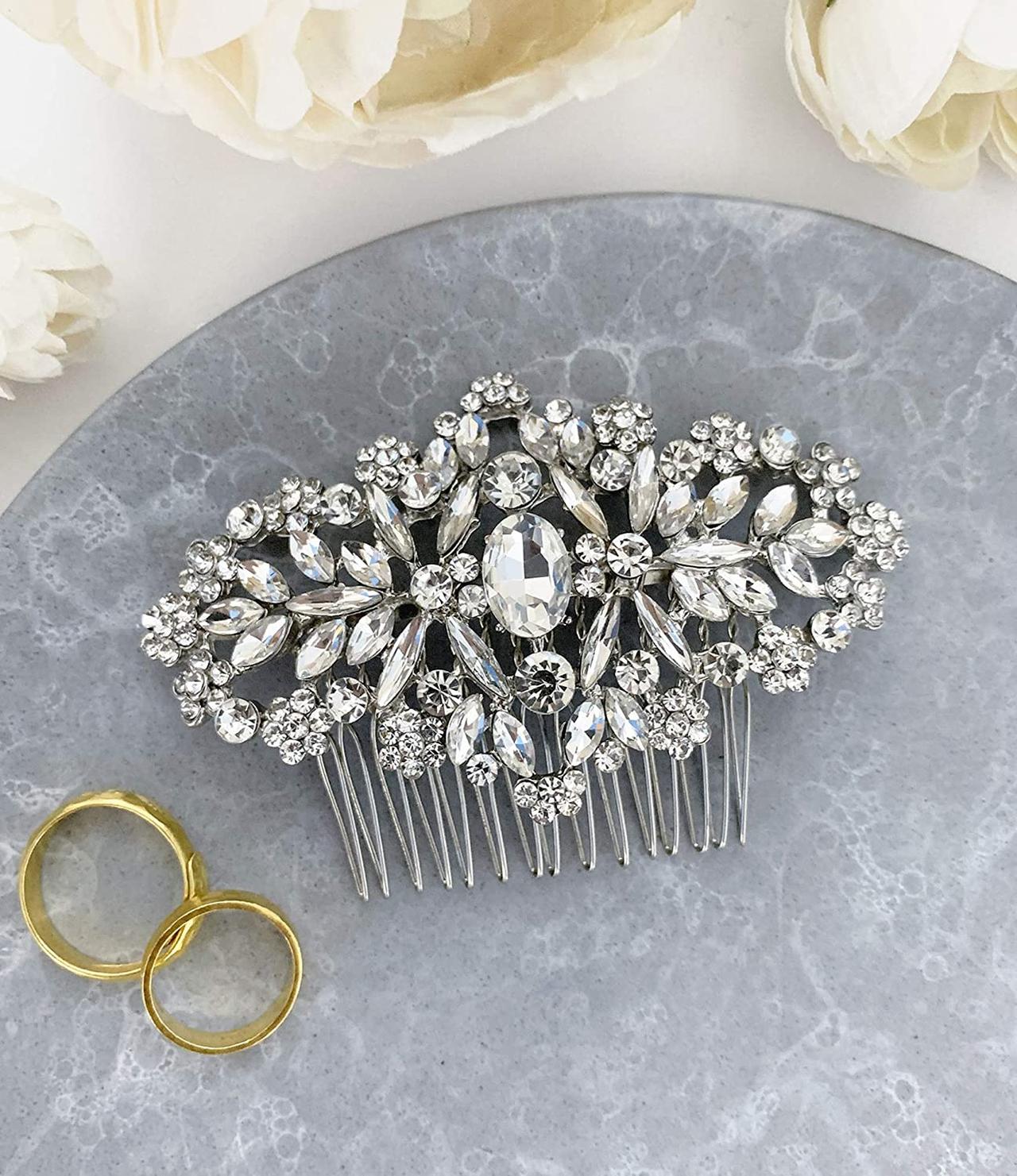 Wedding Hair Comb Silver Rhinestones Opal Crystal Vintage Bridal Hair Clips