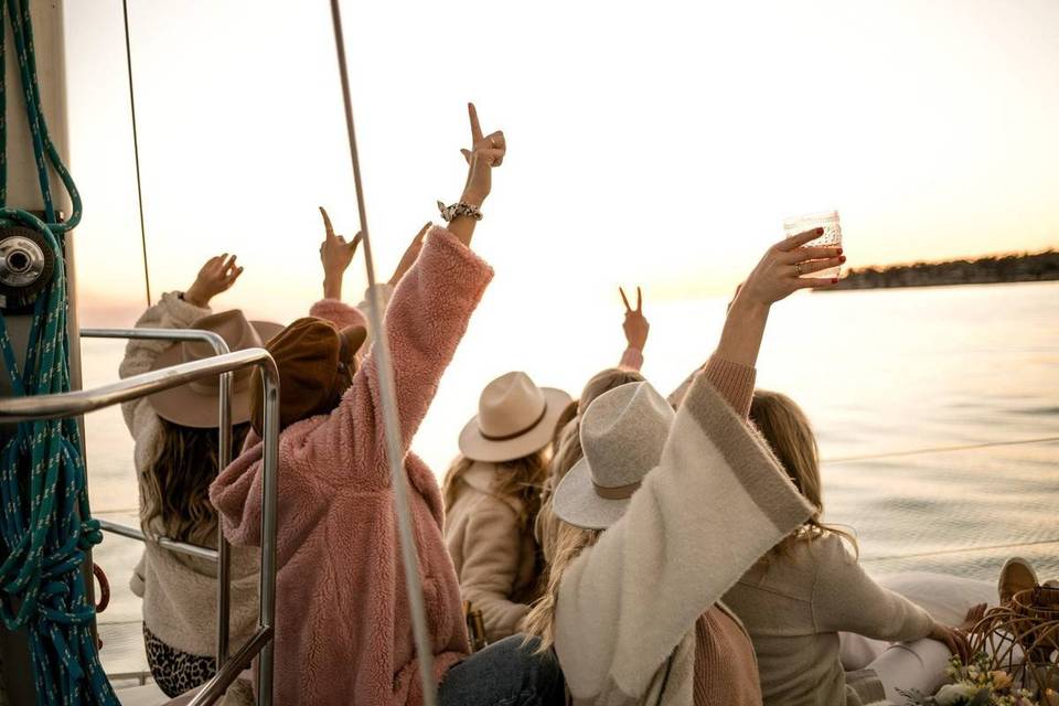 women on a boat