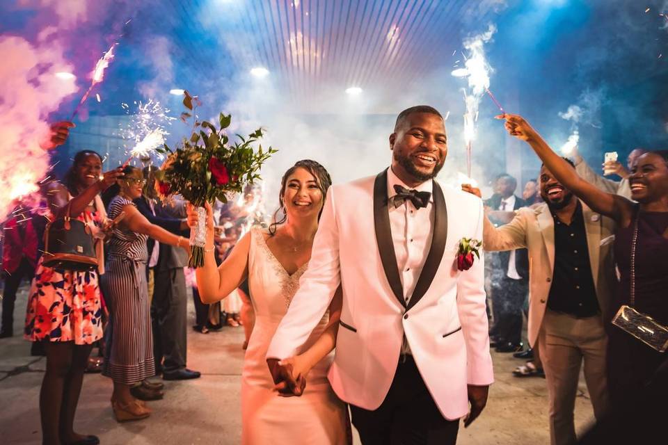 bride and groom at wedding send off