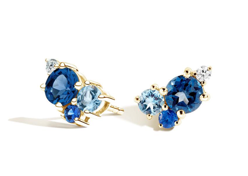 Cluster of blue gemstones earrings sapphire 5 year anniversary gift