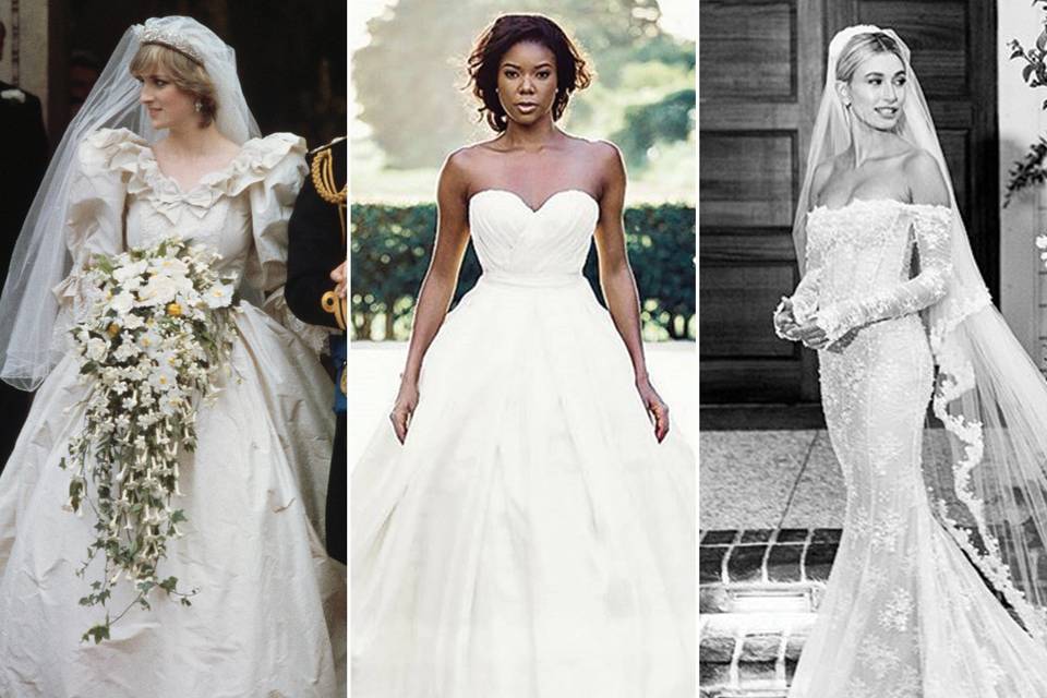 Princess Diana's wedding dress; Gabrielle Union's wedding dress; Hailey Baldwin's wedding dress