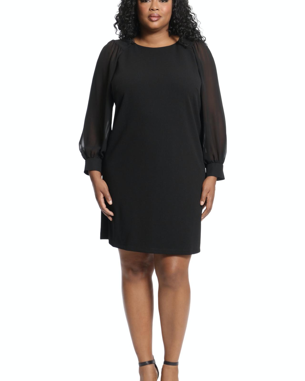 Long-sleeve black shift dress casual or cocktail rehearsal dinner outfit