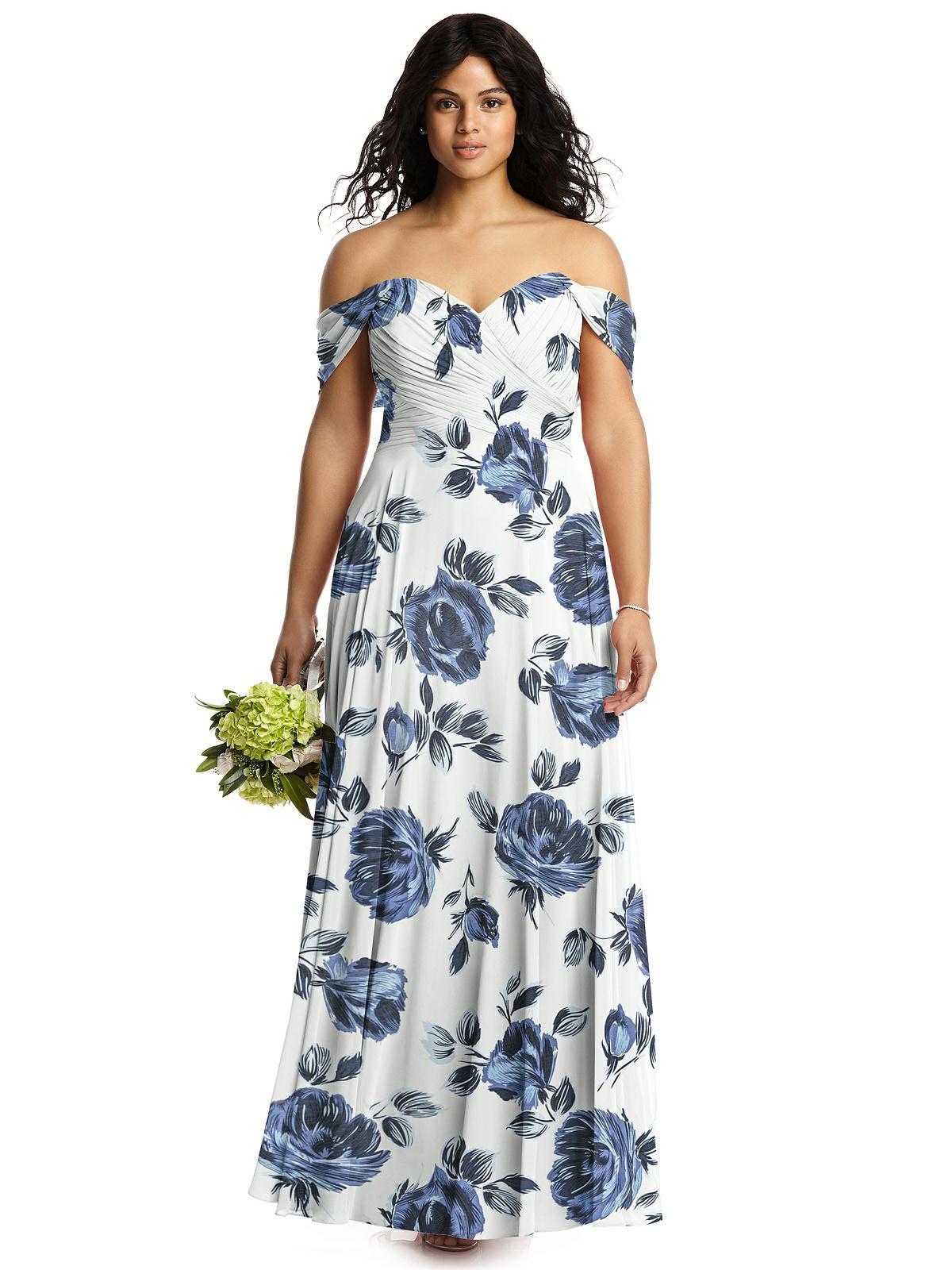 Blue and white floral best sale bridesmaid dress