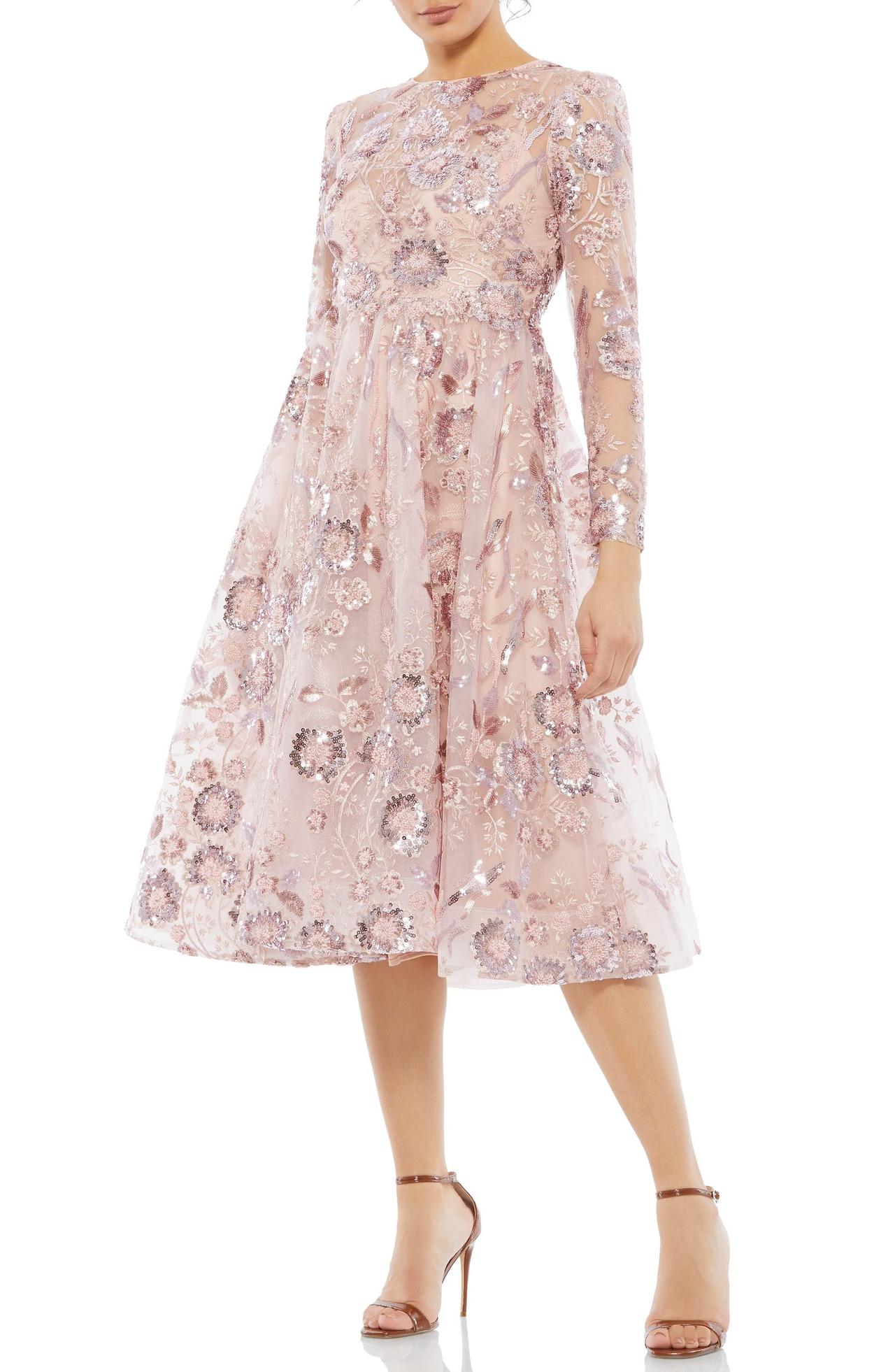 Formal long-sleeve dress pink flowers