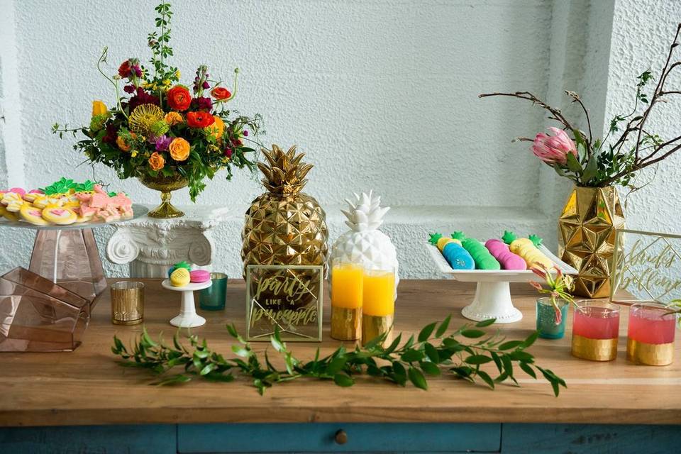 tropical themed dessert spread