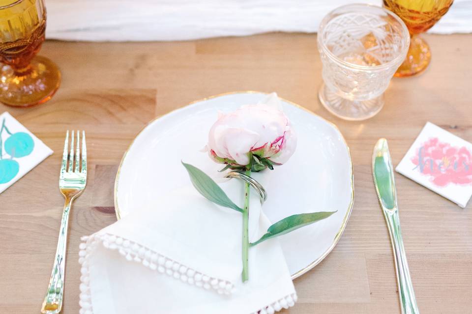 peony wedding place setting decor