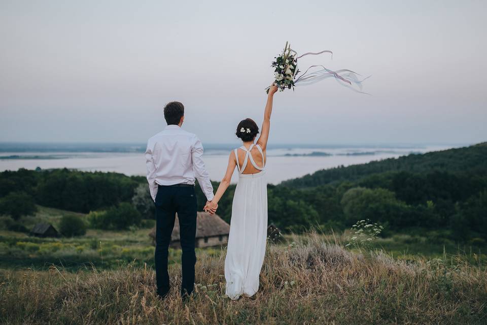 wedding couple celebrating