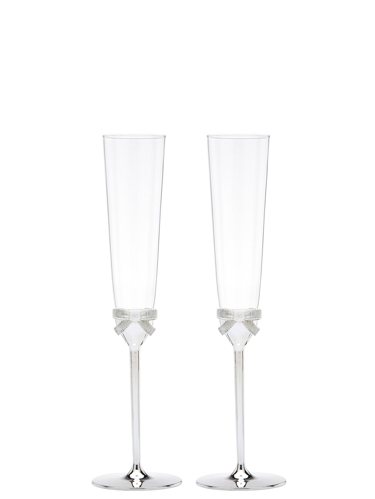 Wedding champagne flutes with silver bow detail