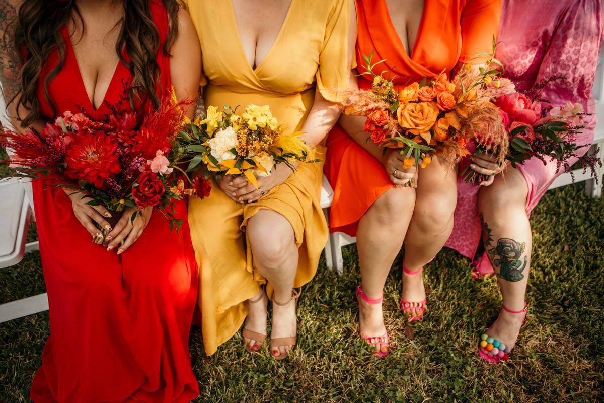 Pink Yellow Red Orange Bridesmaid Dresses