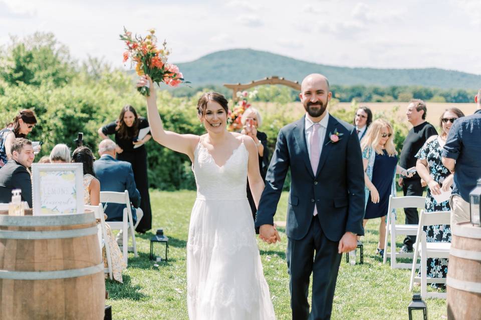 wedding recessional happy couple