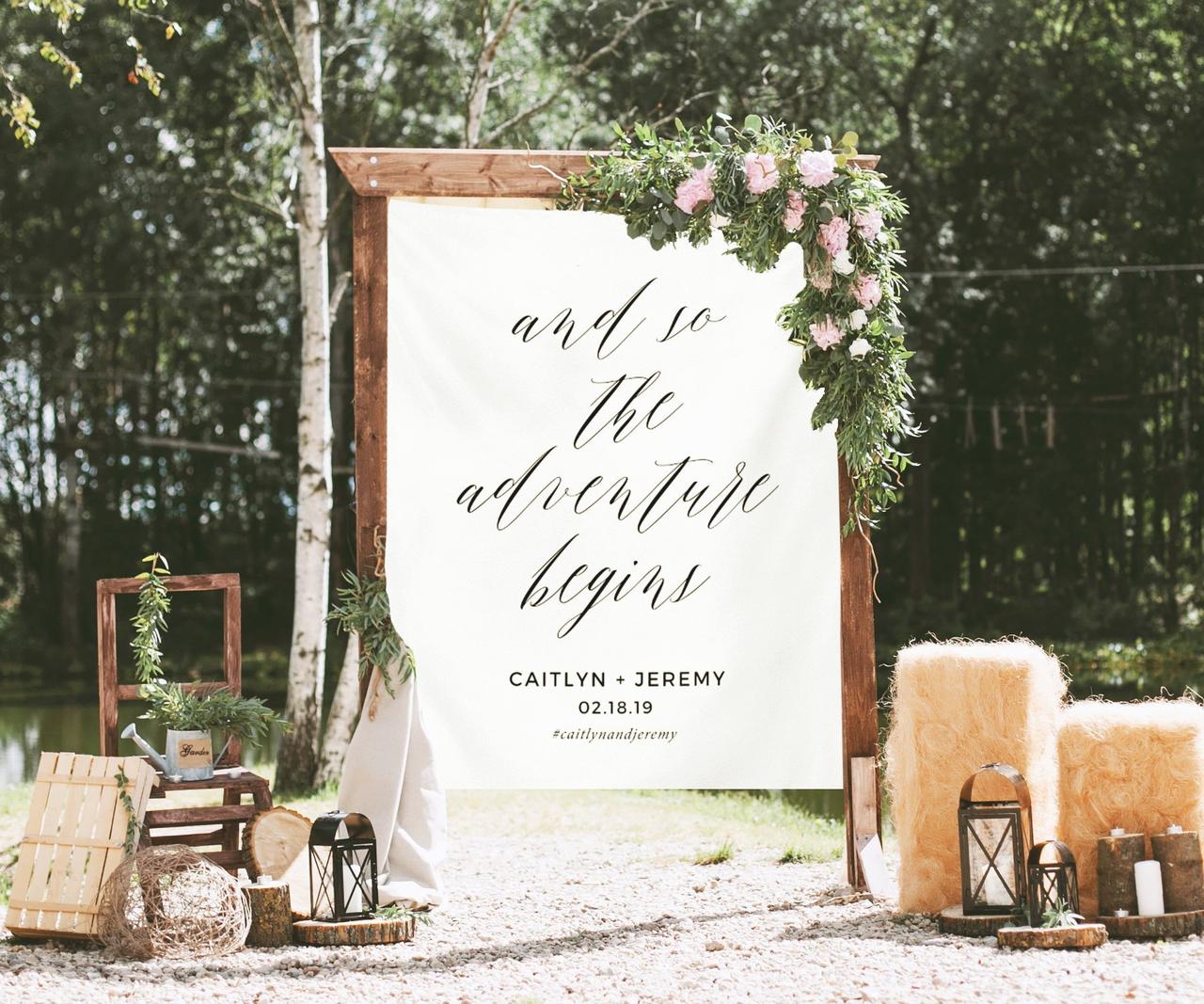 Wooden Wedding Welcome Sign Let the Adventure Begins