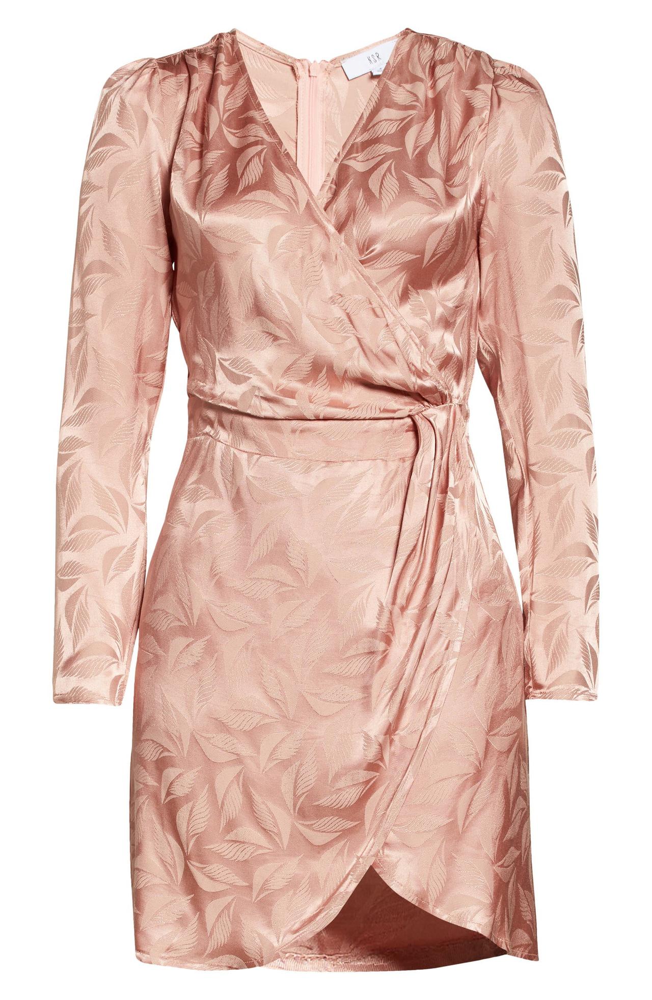 Tonal leaf blush pink mini spring wedding guest dress