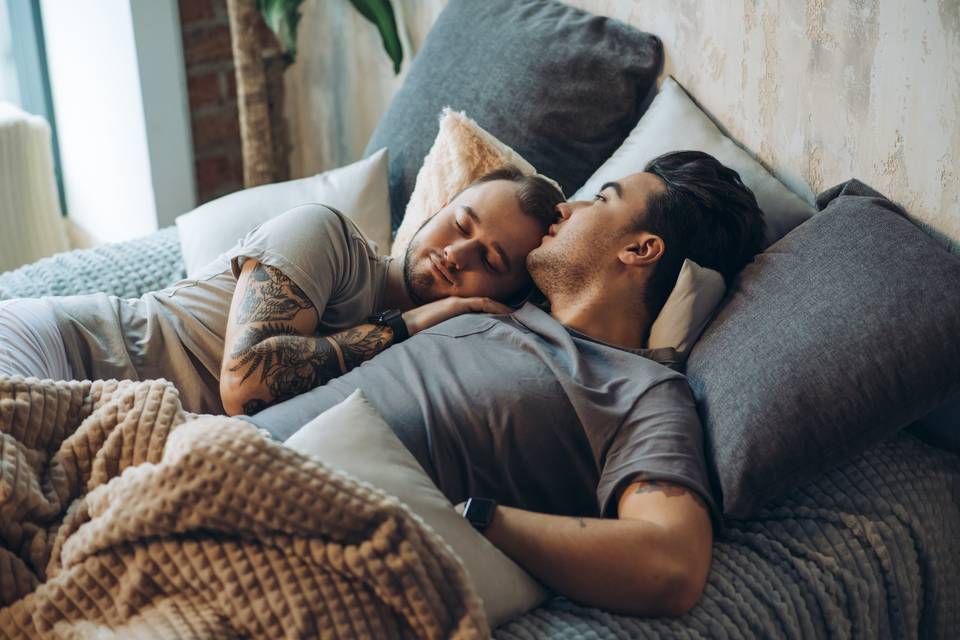 Young Couple in Bed Top View Morning Concept Uncomfortable Pose Stock Image  - Image of comfort, female: 110493277