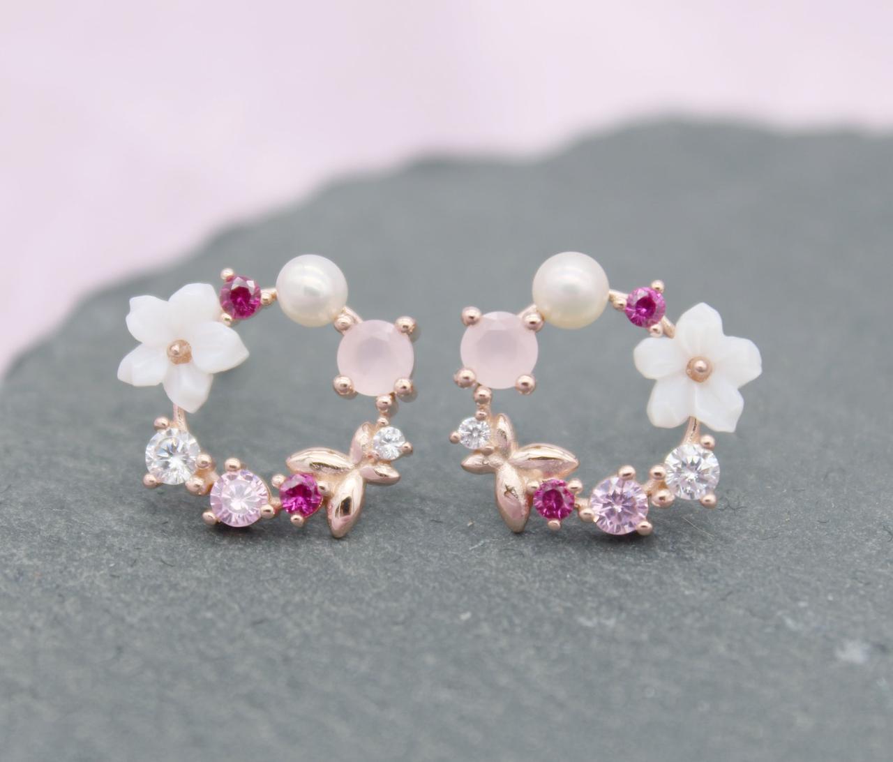 Cherry blossom earrings Pink sakura Blush flower earrings