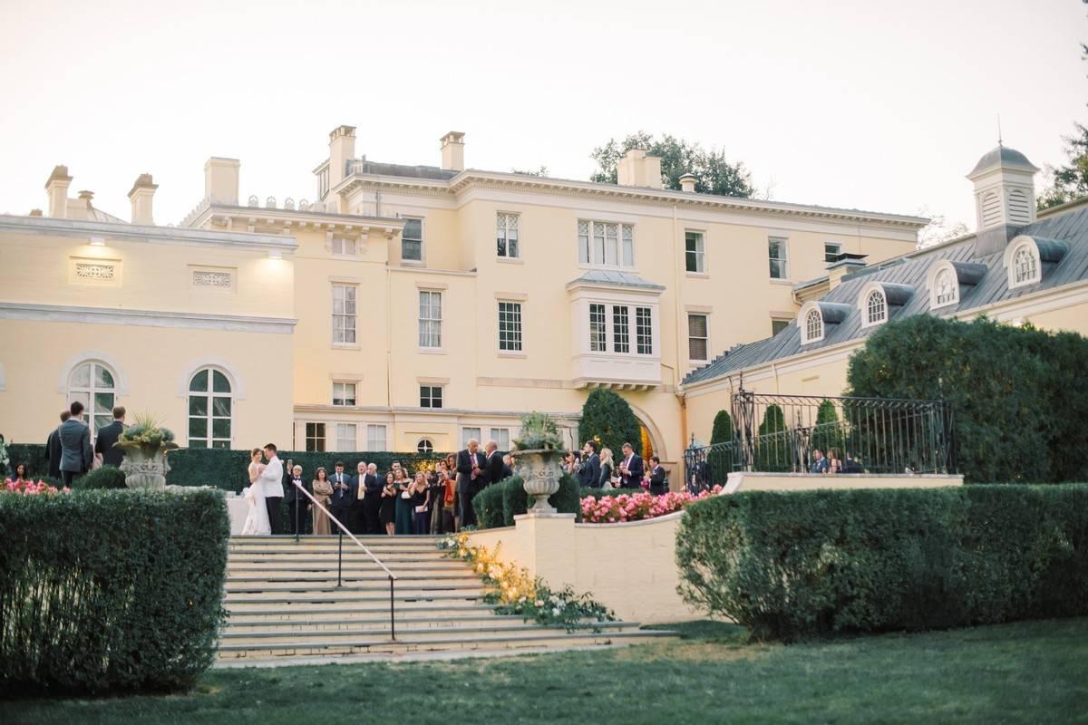 elegant baltimore wedding venue historic mansion estate with landscaped gardens and topiaries
